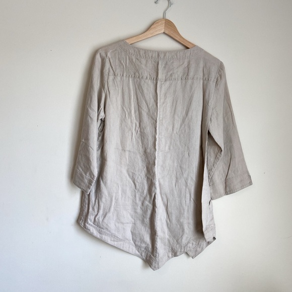 Beige Linen Asymmetrical Blouse with Relaxed Fit - Picture 6 of 7
